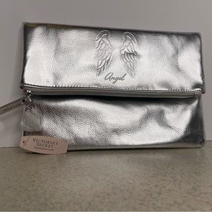 NEW Victoria's Secret Anniversary Silver Fold Over Angel Clutch Bag